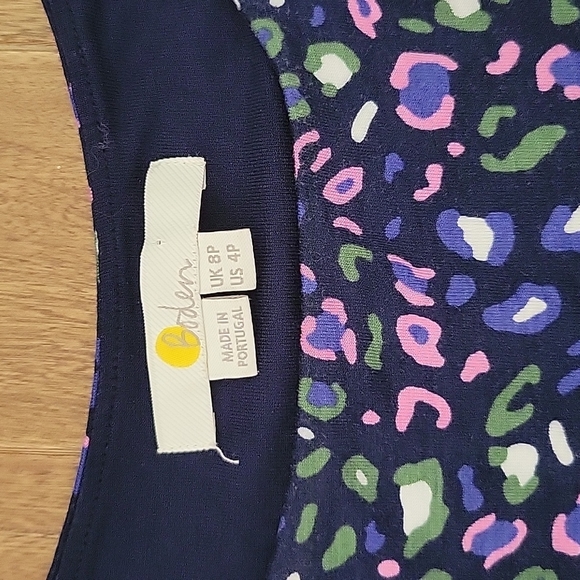 Boden 3/4 sleeve maxi stretch dress navy colorful cheetah spot print 4P Petite - Picture 2 of 6